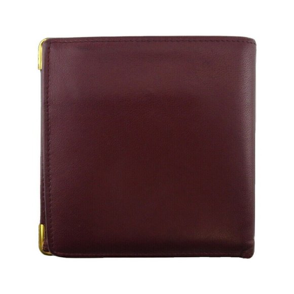 CARTIER Bi -fold Wallet Mastrin Bordeaux Leather Authentic - Picture 2 of 11